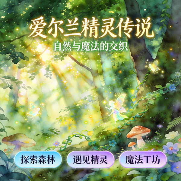 爱尔兰精灵翠绿自然森林与幸运草视觉艺术展示