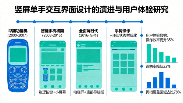 竖屏单手交互界面设计与拇指触控热区规划分析图